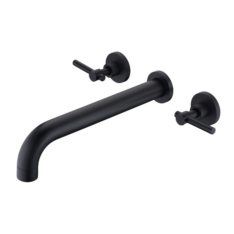sumerain Wall Mount Tub Filler Matte Black Tub Faucet High Flow Two Handles Solid Brass, Long Spout Reach, sumerain - Image 1